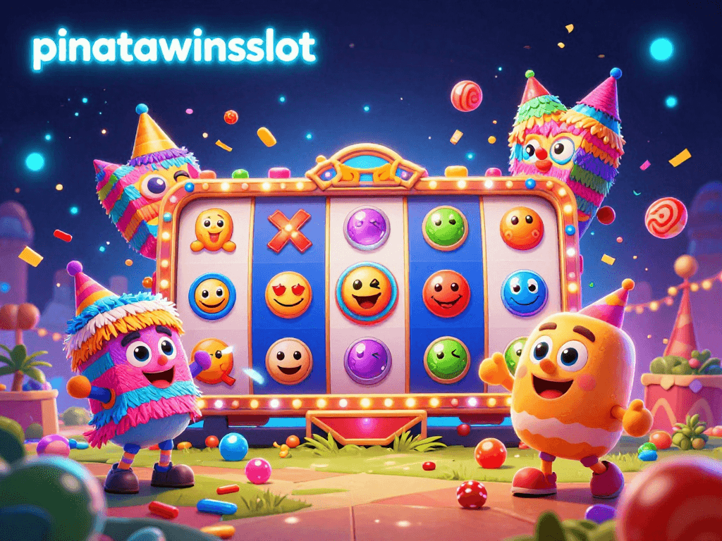 Experience the fun of pinatawinsslot with vibrant candies and piñata symbols in an exciting carnival scene.
