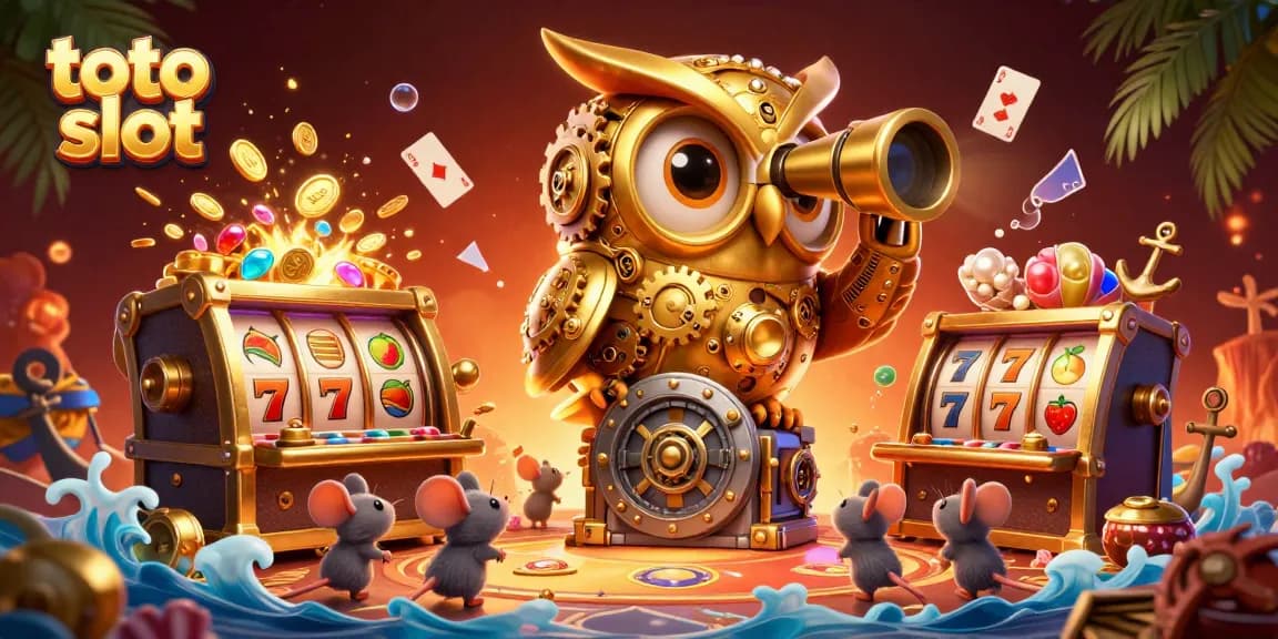Engage with the thrilling toto slot experience featuring a whimsical clockwork owl and vibrant casino elements.