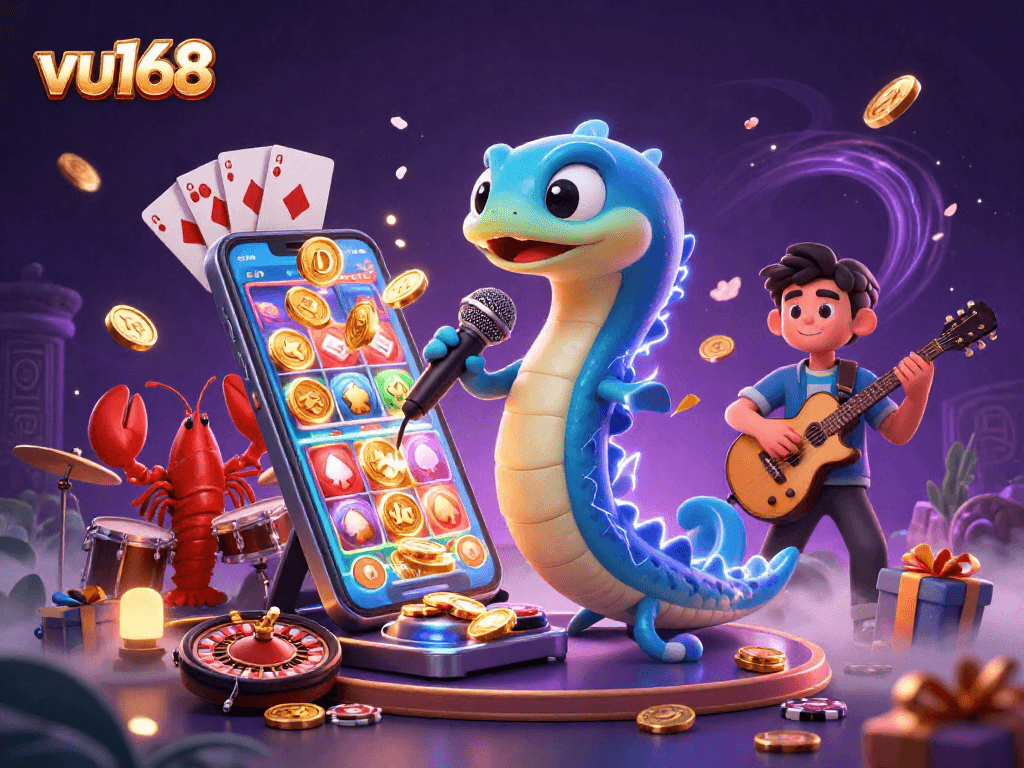 Experience the thrill of vu168 with an electric eel DJ and a lively underwater casino scene.