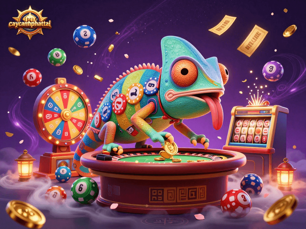 Win big with caycanhphattai as a colorful chameleon casino owner shares golden coins!