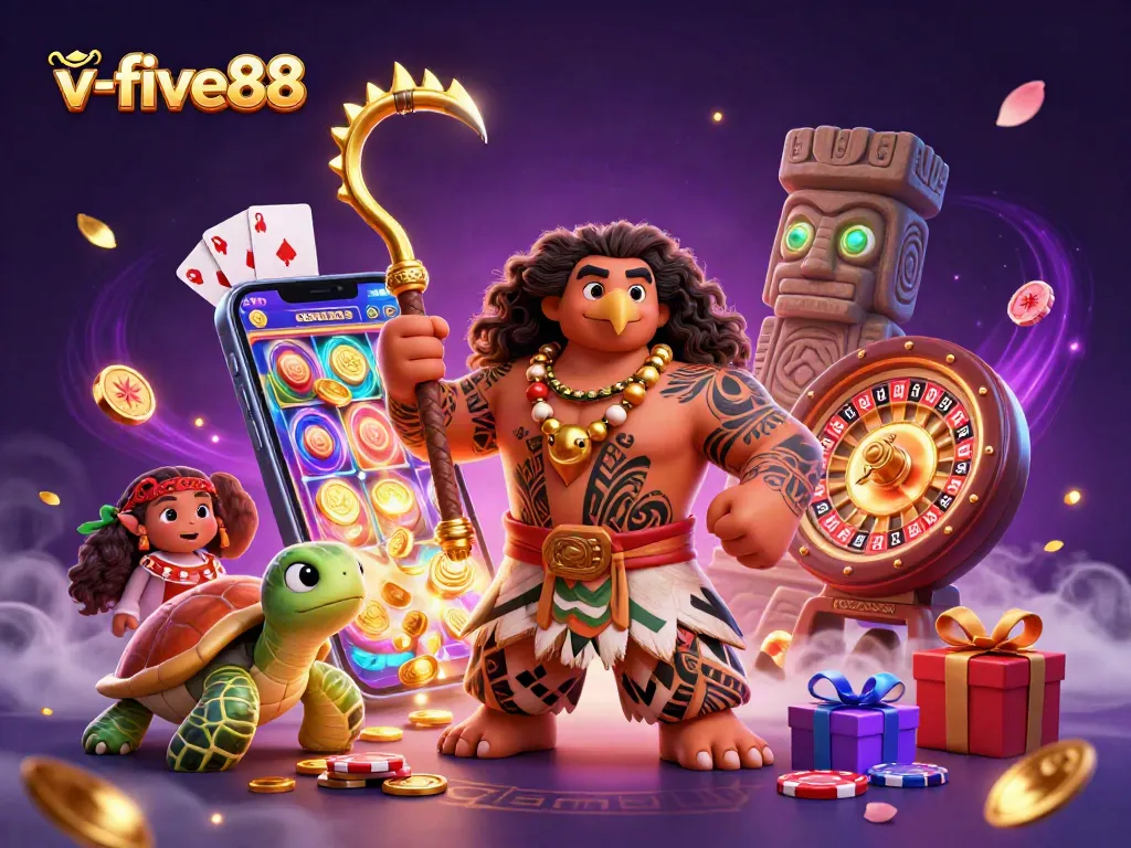Experience v-five88 slots action with a giant hawk demigod and treasure-filled gameplay.