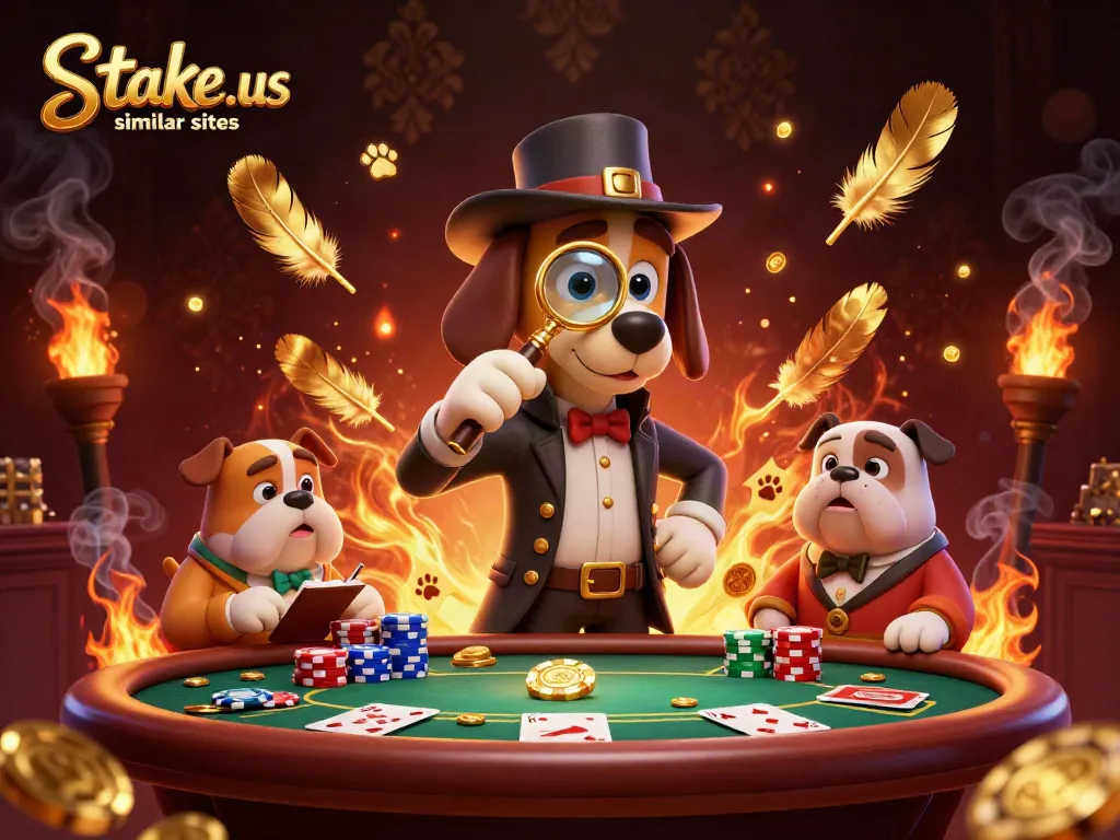 Explore stake.us similar sites with vibrant poker action and detective-themed characters.