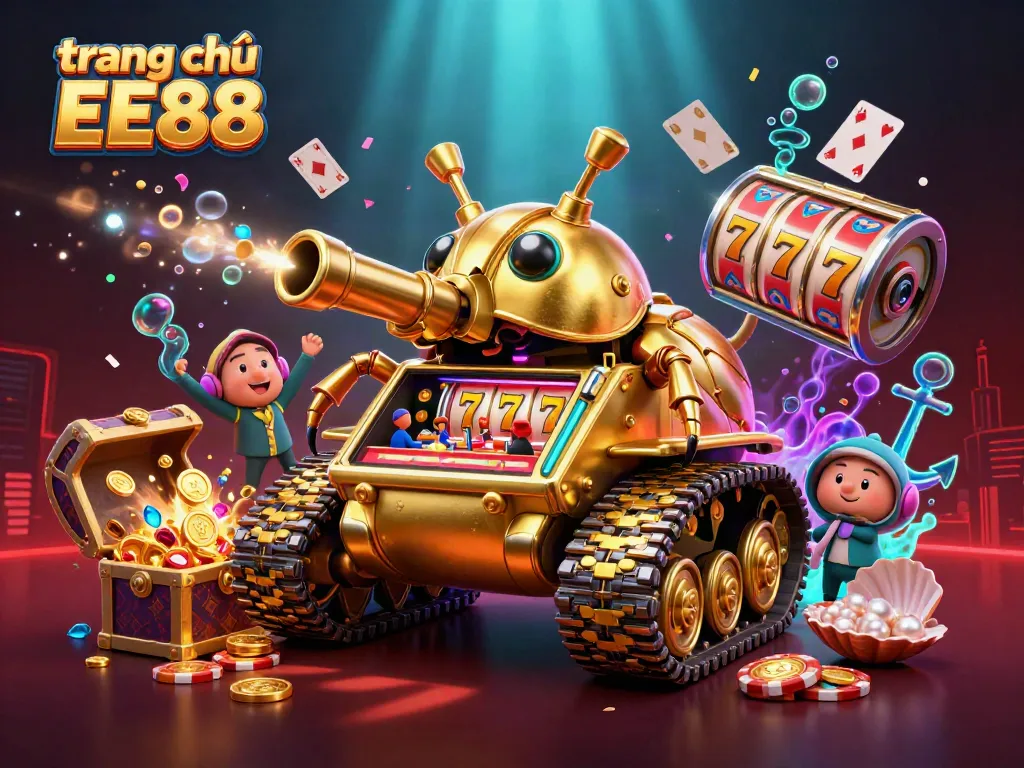 Engage in the vibrant world of trang chủ EE88 with a dynamic casino illustration showcasing excitement and winnings.