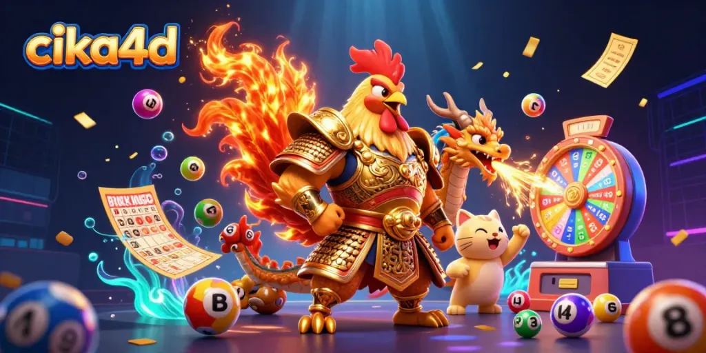 Experience the dynamic energy of cika4d with a lively 3D illustration of casino-themed characters.