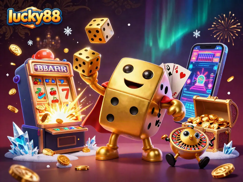 Experience thrilling wins at lucky88 with a vibrant scene of golden dice and casino excitement.