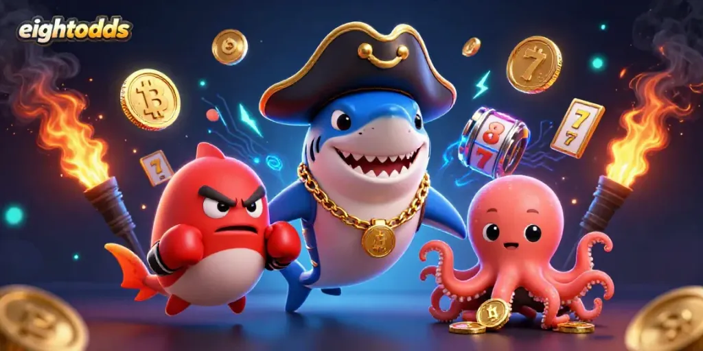 Engage with eightodds for thrilling casino action featuring a pirate shark and crypto elements.