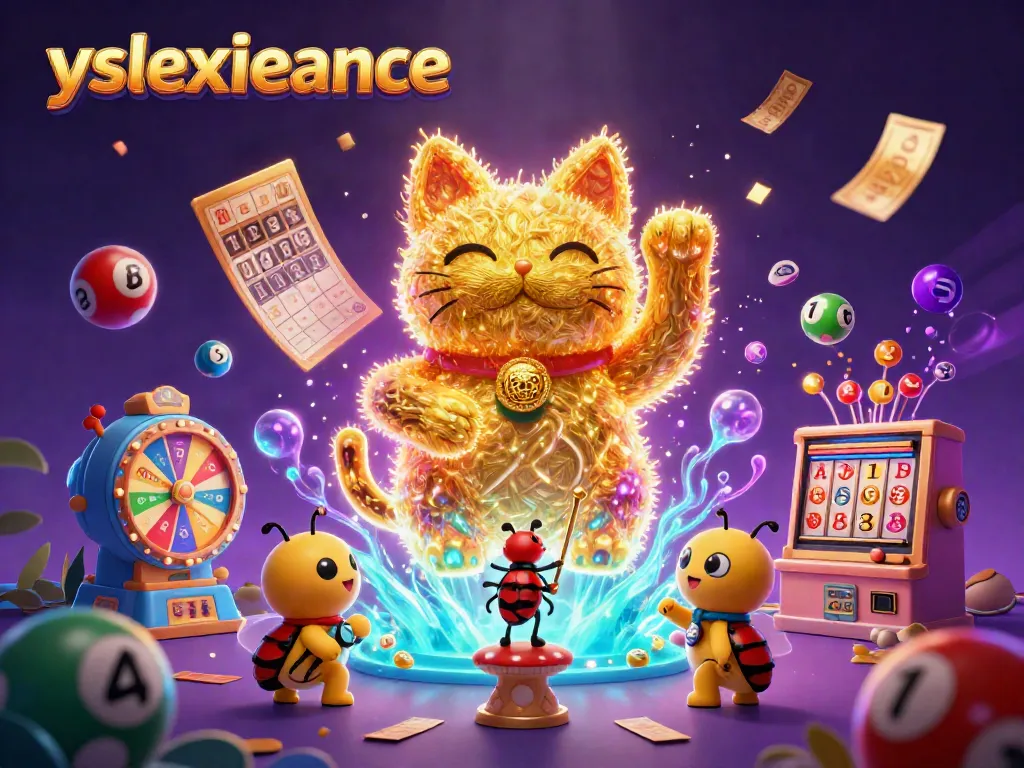 Experience the excitement of yslexperience with a dynamic scene of a lucky cat crafted from golden fireflies among vibrant casino symbols.