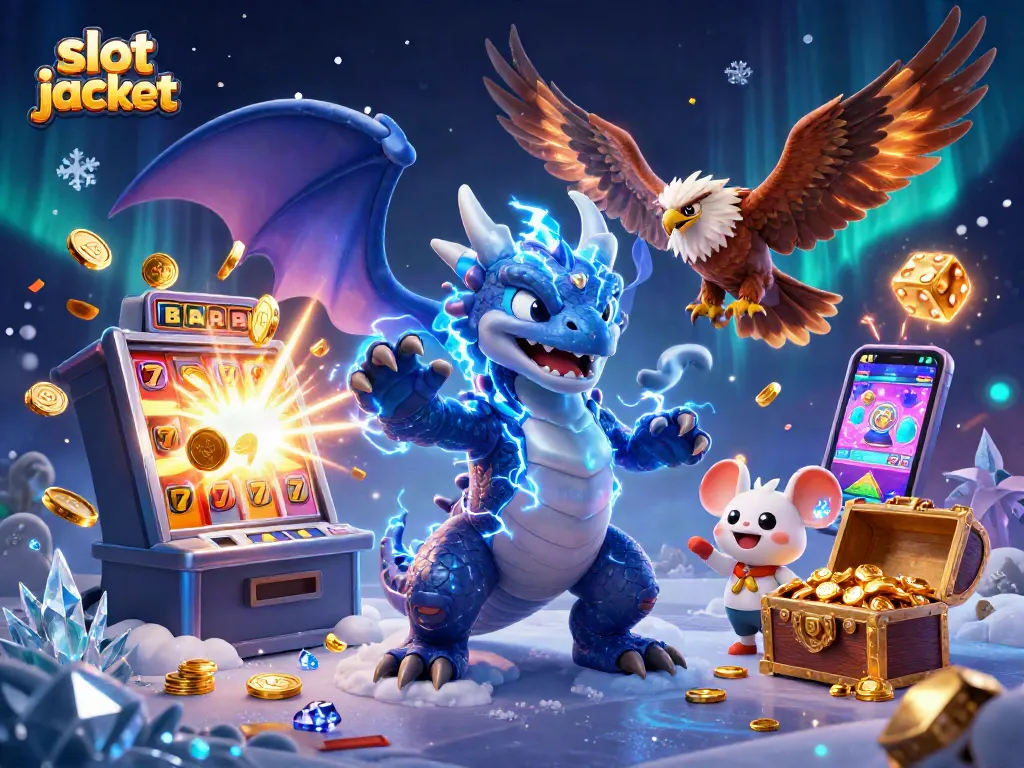 Engage with slot jackpot excitement as dynamic characters and casino elements burst with energy.