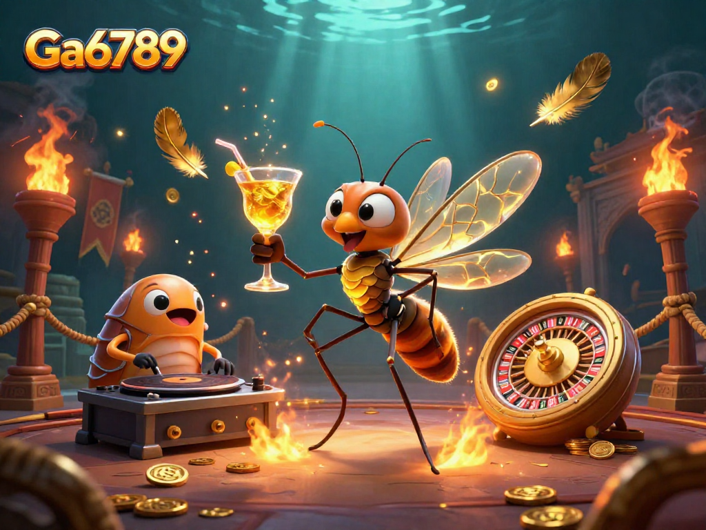 Engage with Ga6789 casino's vibrant atmosphere, featuring a unique animated scene of casino mascots and elements.