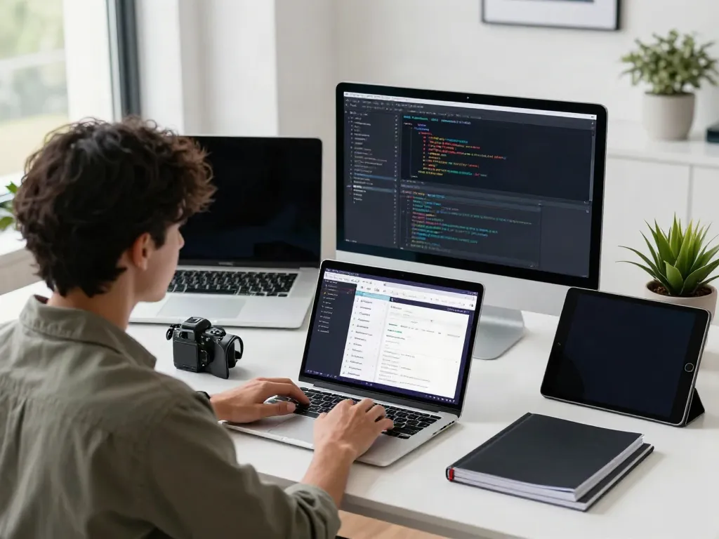 Professional developing apps for the a80 smartphone in a bright office.