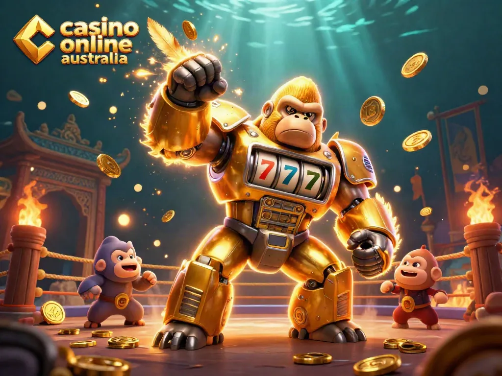 Experience thrilling action with the golden gorilla mech in casino online australia's vibrant realm.