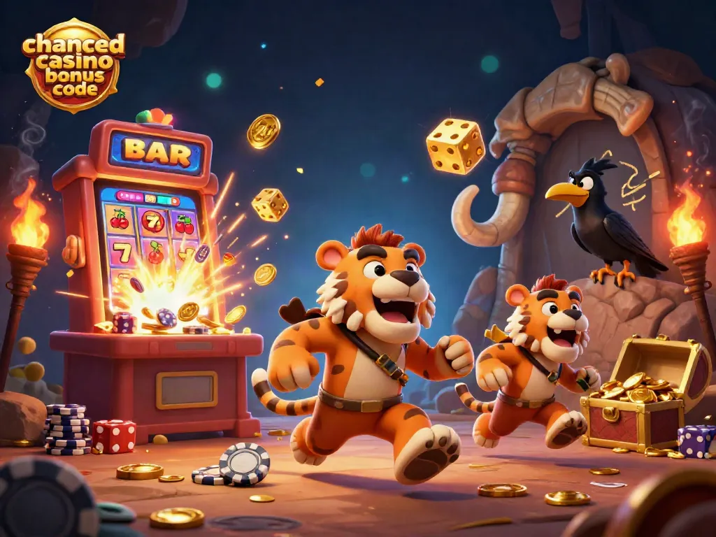 Play with the chanced casino bonus code and unlock rewards in a vibrant prehistoric casino scene.
