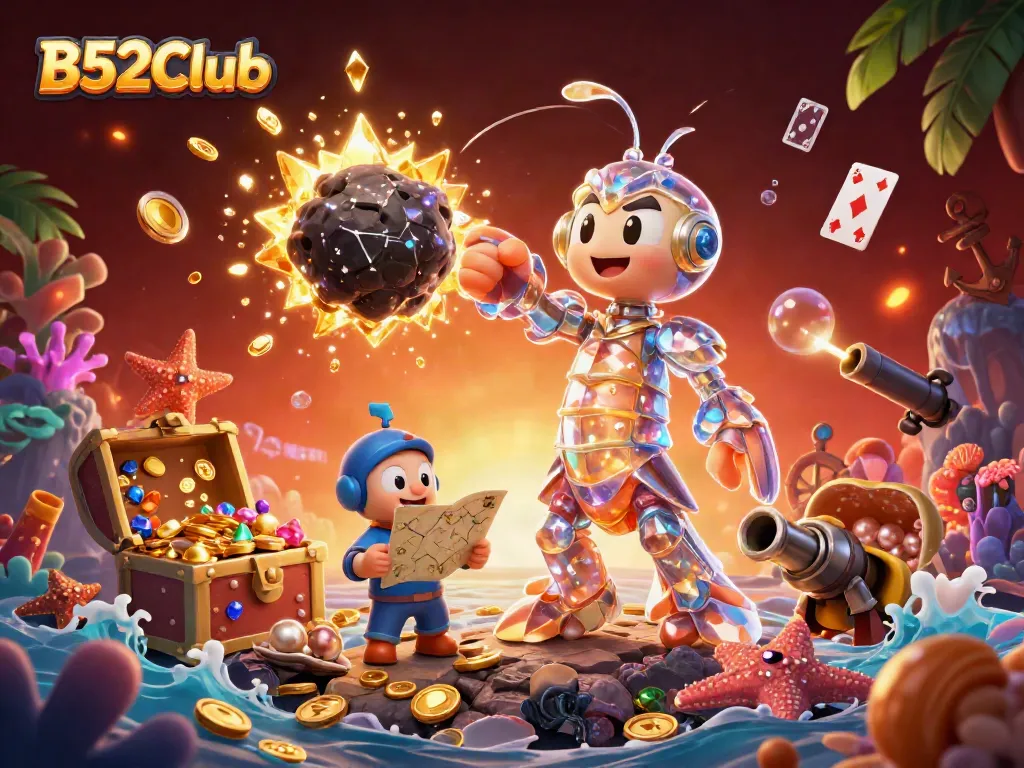 B52Club showcases an exciting undersea adventure with a galactic samurai mantis shrimp and treasure, perfect for gamblers.