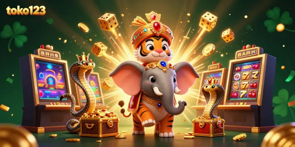 Experience the thrill of jackpot wins with toko123 in this vibrant casino illustration.