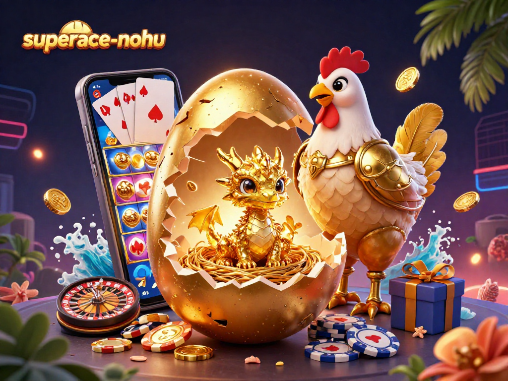 Engage in the superace-nohu game with a scene of a golden baby dragon among poker chips, symbolizing luxury and thrills.