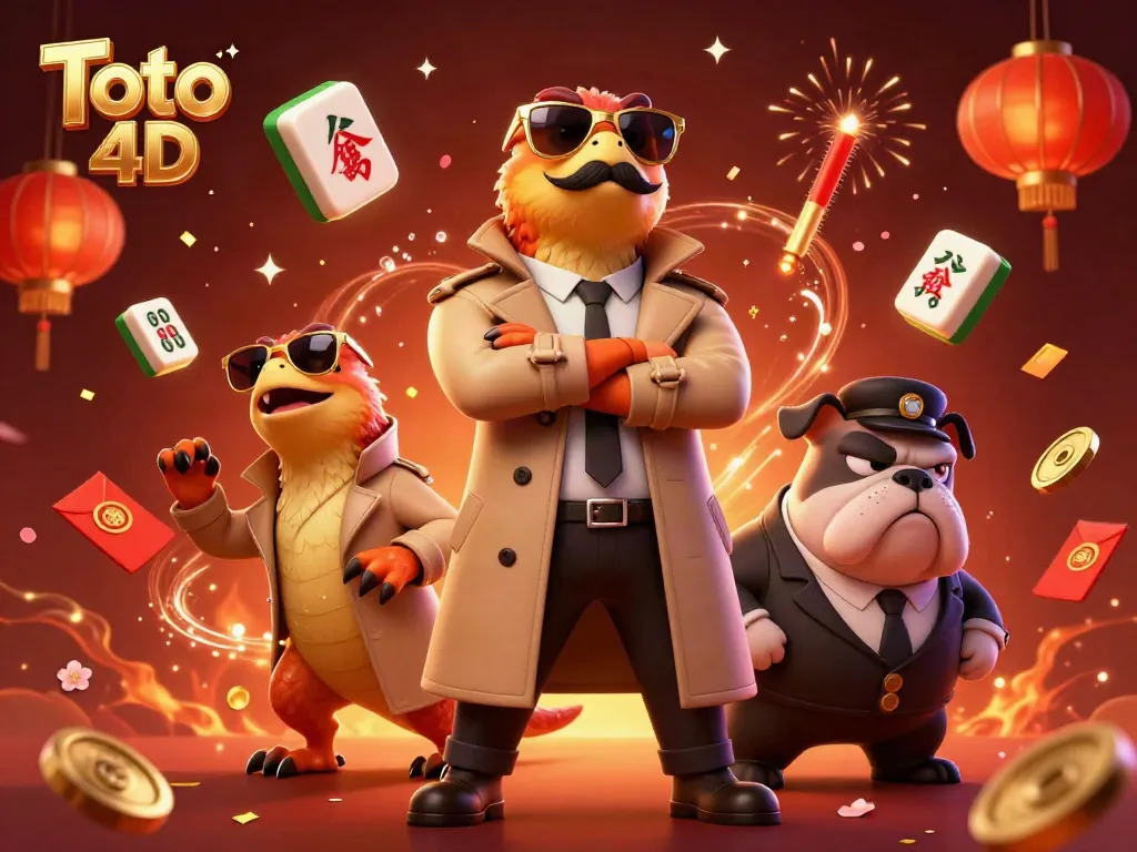 Toto 4D menampilkan tiga raptor dalam jas trench, mencoba memasuki lounge kasino VIP.
