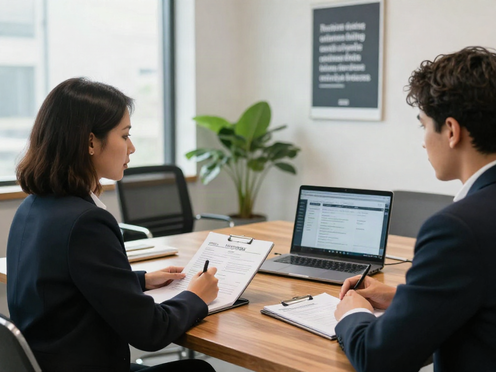 Engaging job interview scene emphasizing career opportunities for หางาน applicants in a modern office.