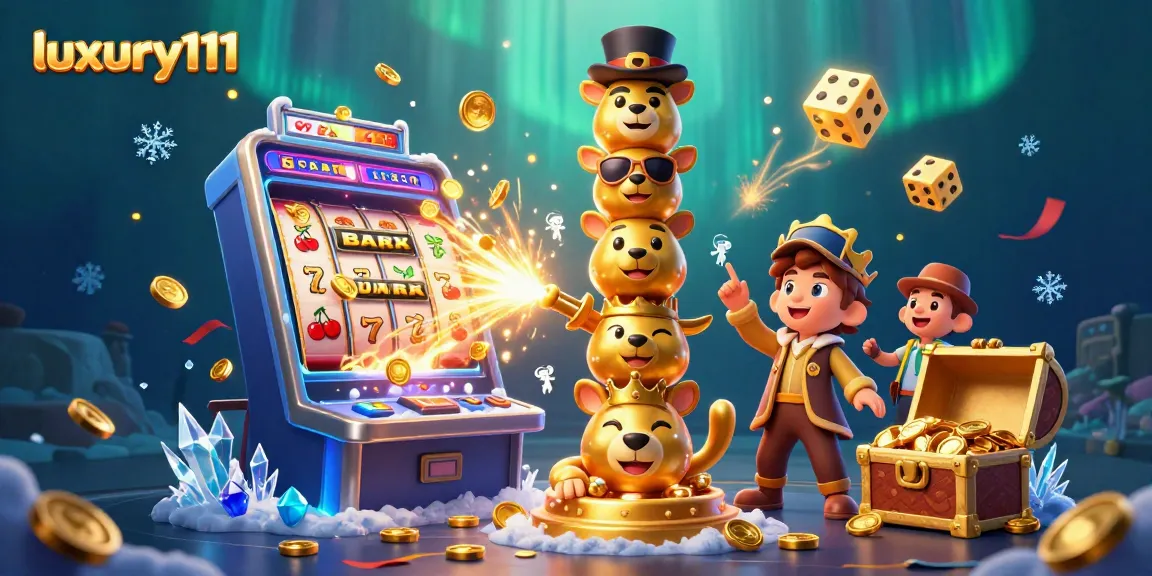 Engage with luxury111 in a vibrant scene of animated casino elements showcasing thrilling slot machine jackpots.