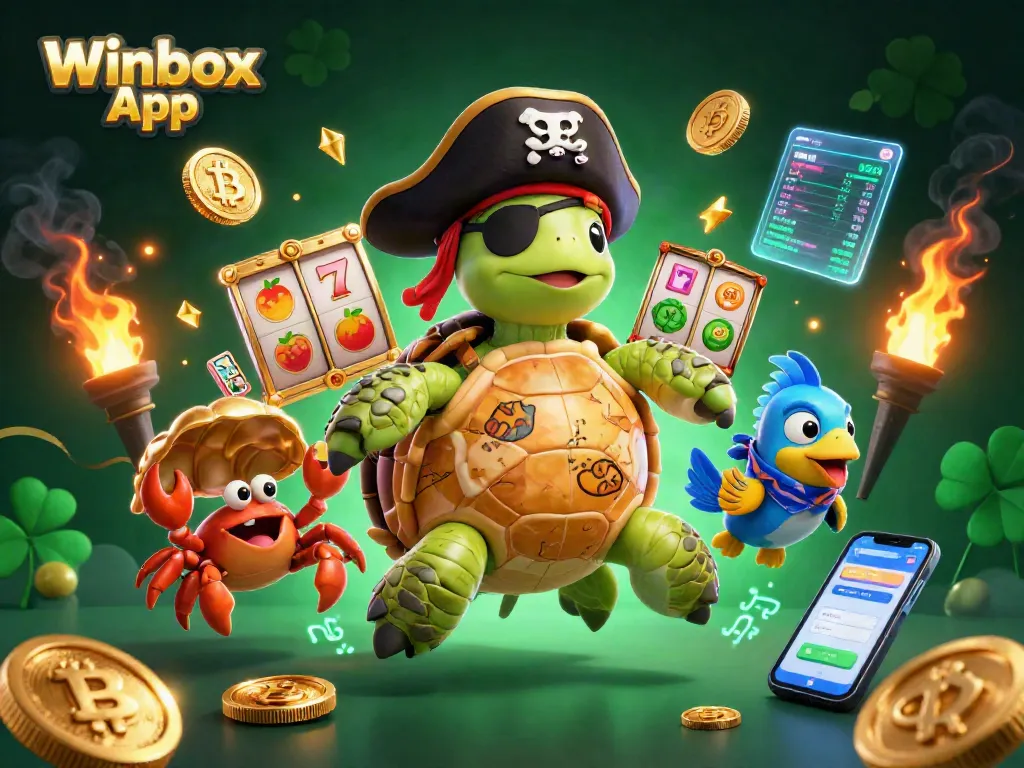 Engage with the exciting Winbox App in this vibrant casino scene featuring characters amidst slot game elements.