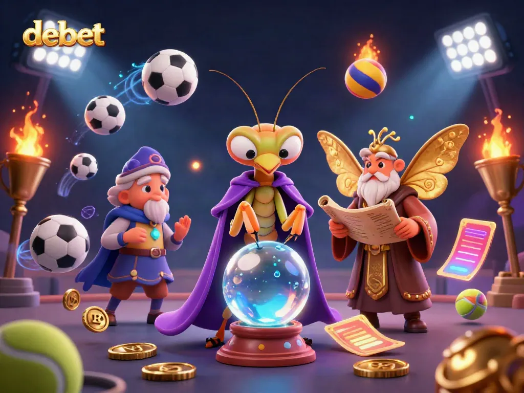 Engage in thrilling sports betting with debet, featuring vibrant characters, sports elements, and dynamic action.