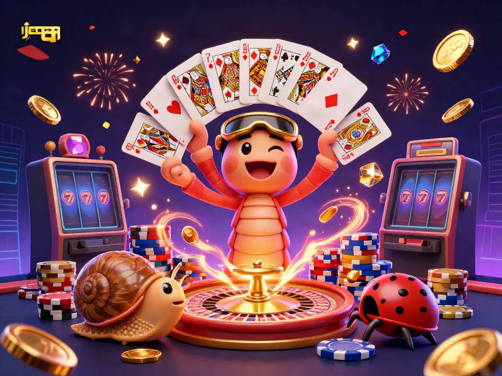 Ikon Jepang QQ saat dealer memberi kartu di meja virtual, chip bersinar dan koin terbang menghiasi suasana