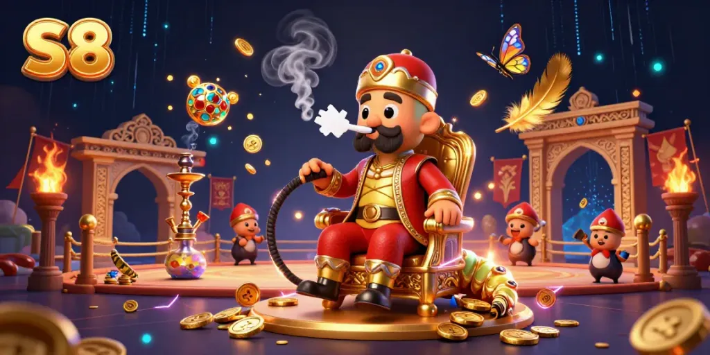 Engage in thrilling online gambling with S8's vibrant casino-themed 3D illustration.