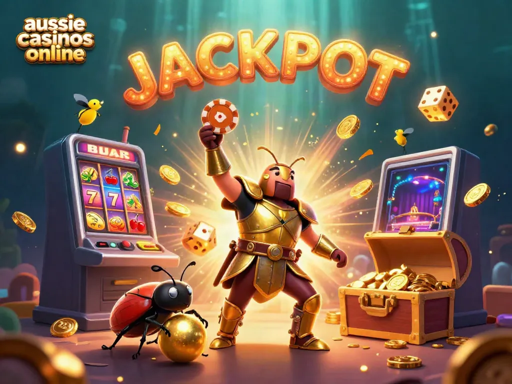Celebrate wins at aussie casinos online with our vibrant 3D cartoon illustration of fun characters and casino excitement.