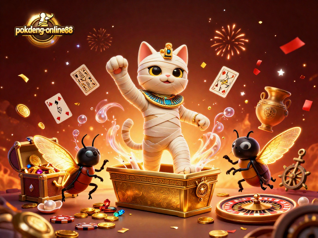 Experience thrilling gameplay at pokdeng-online88 with a vibrant casino scene featuring unique characters and dynamic game elements.