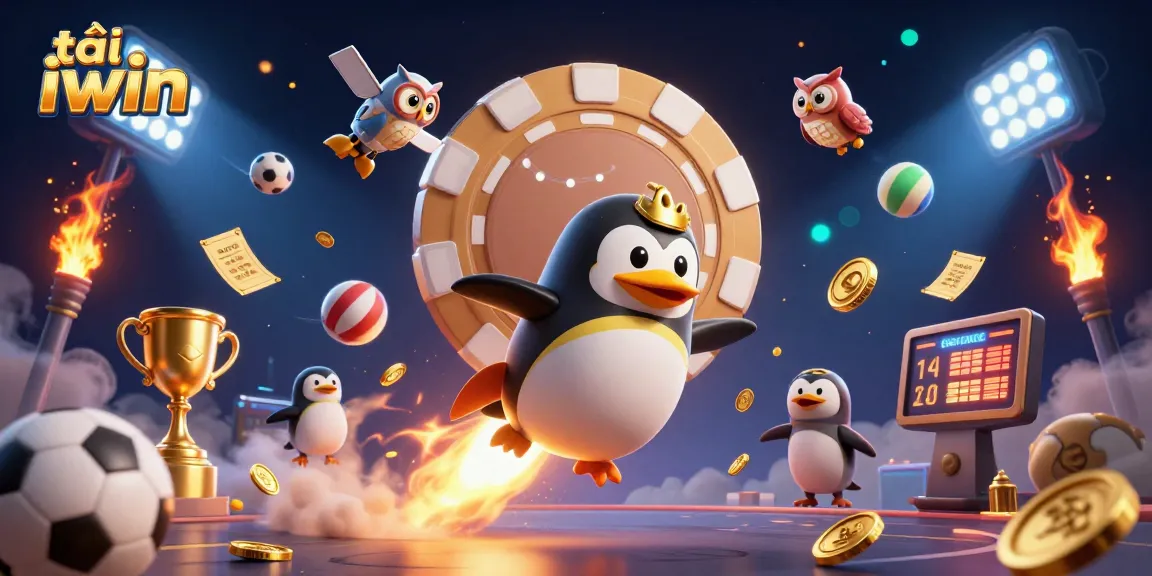 Experience explosive wins and fun with tải iwin, featuring a rocket-powered penguin and thrilling sports elements!