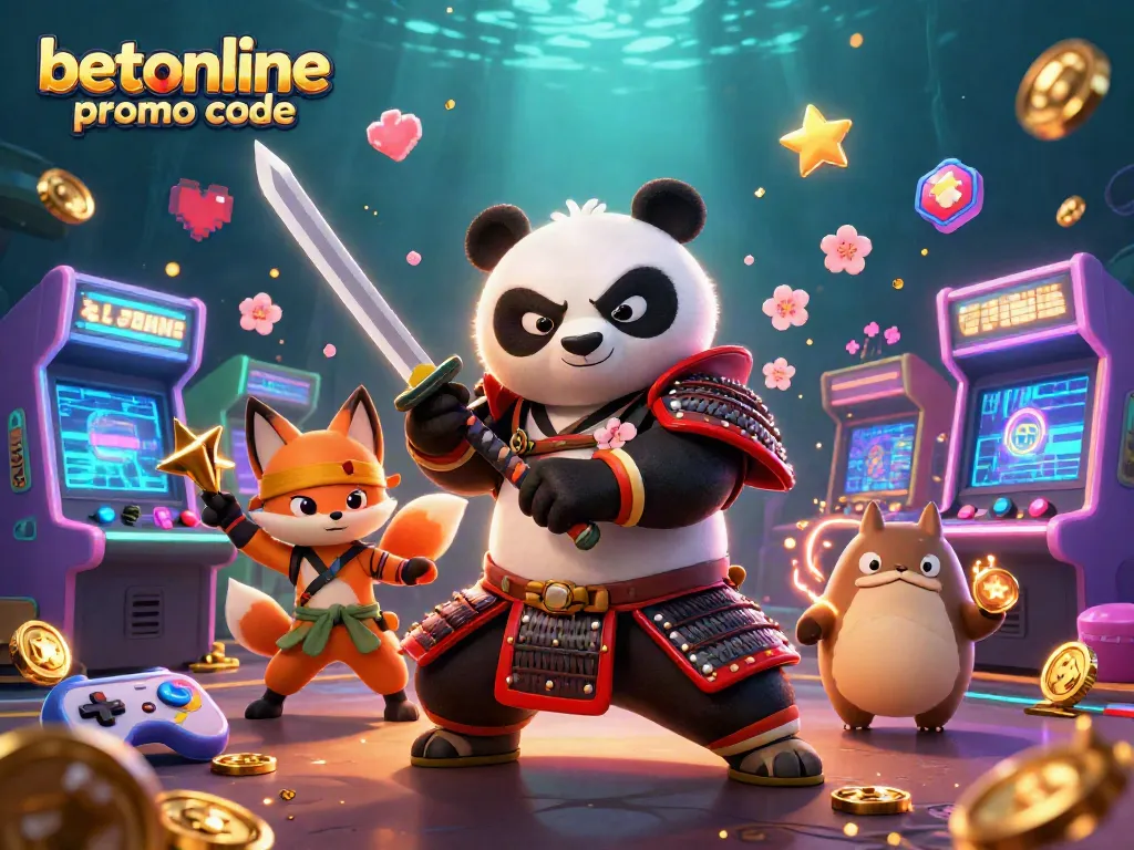 BetOnline promo code offers unique gaming bonuses with an exciting casino-themed illustration.