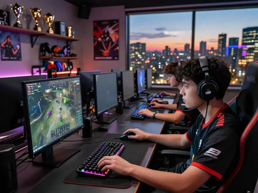 A competitive player engaged in intense gaming, showcasing akunjp esports skills in an immersive environment.
