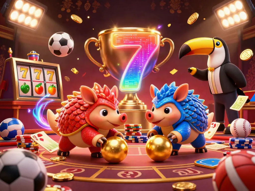 Experience thrilling action with "slot gacor" as pangolins bowl over poker chips in a dynamic casino scene.