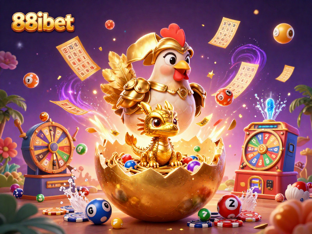 Experience the thrill of 88ibet as a golden dragon emerges among dynamic casino games and colorful lottery balls.