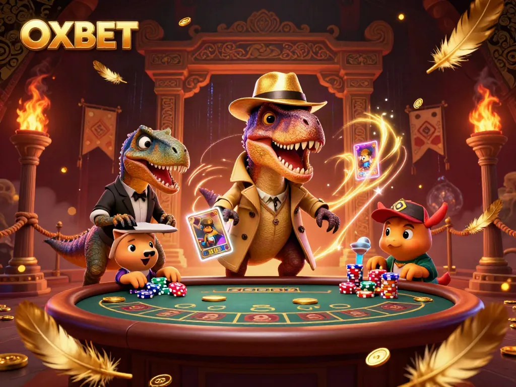 Experience thrilling gameplay at OXBET with a cartoon velociraptor card counter in action.