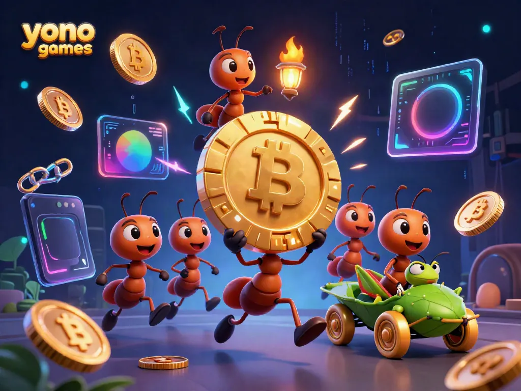 Experience the excitement of yono games with cartoon ants engaging in a thrilling heist for a giant poker chip.