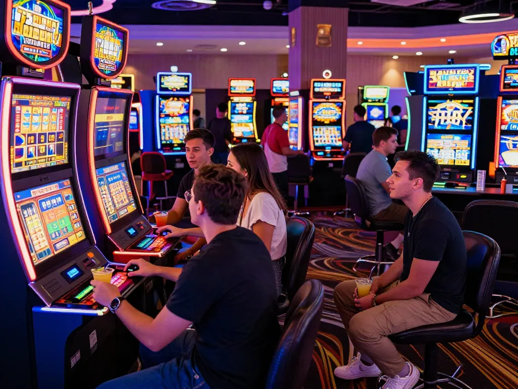 Exciting slot machine gaming scene showcasing vibrant casino atmosphere.