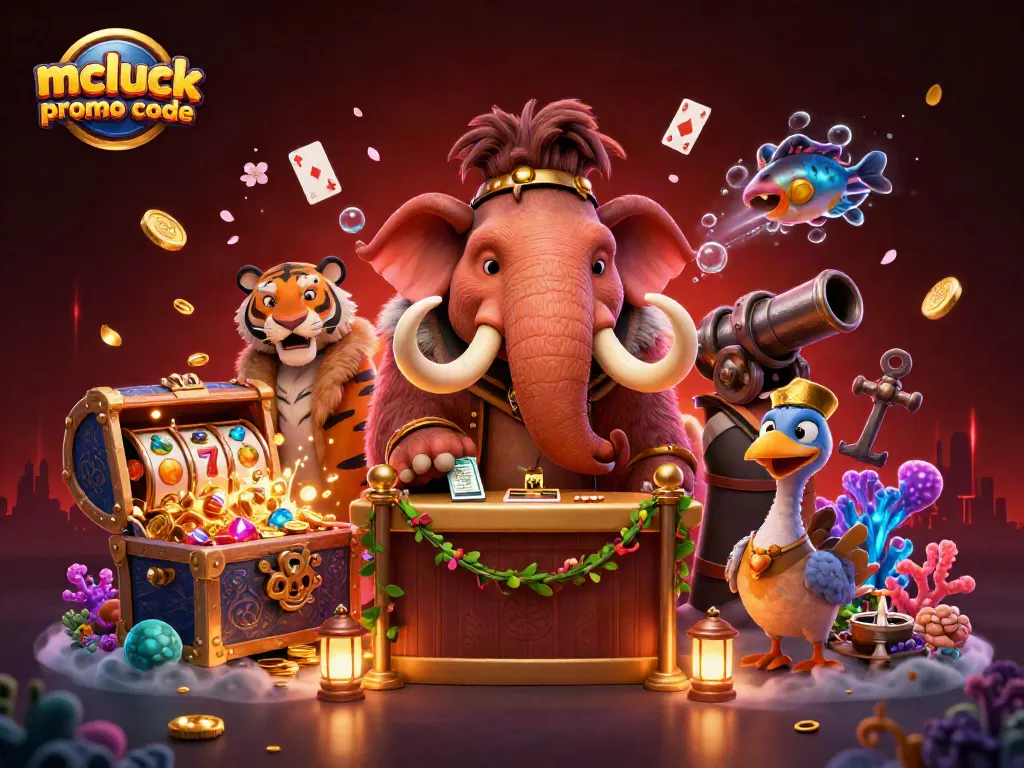 Engage with the vibrant McLuck promo code experience in a lively casino-themed illustration.