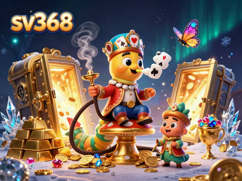 Engage in thrilling sv368 online betting with vibrant casino elements featuring poker symbols, golden coins, and treasures.