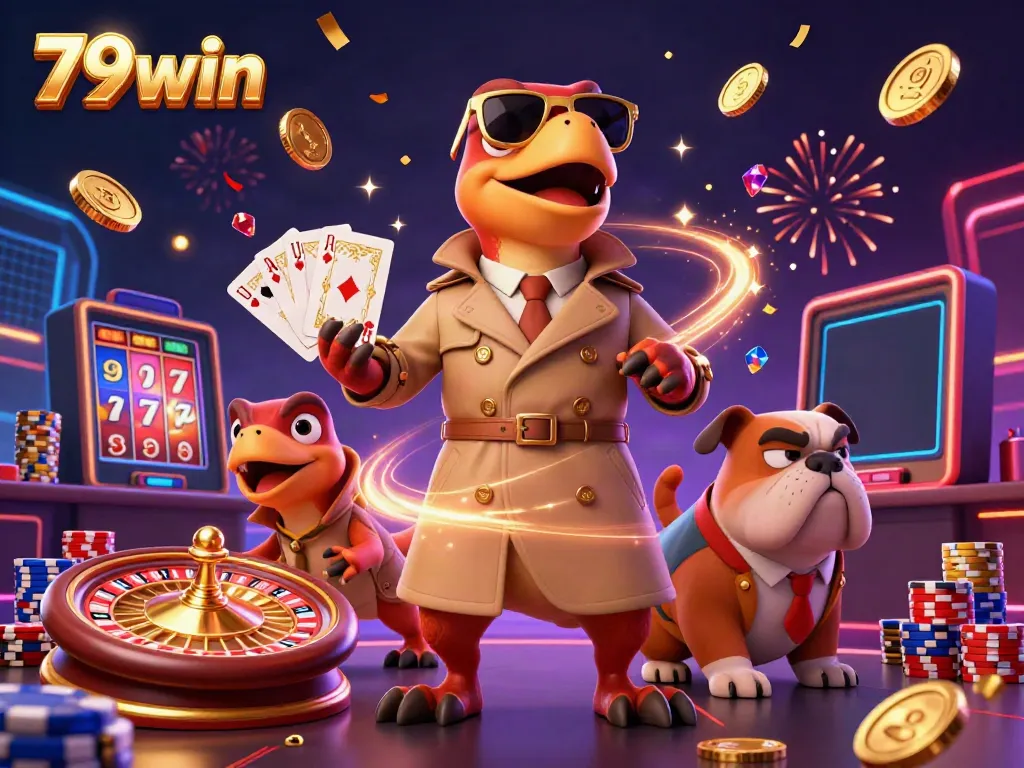 Experience the excitement of gambling with 79win's ultra-detailed casino scene featuring raptors in disguise.