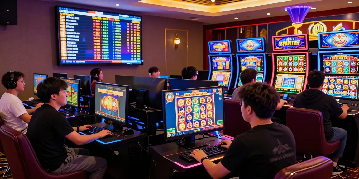 Players enjoying bandar slot games online in an engaging virtual casino atmosphere.