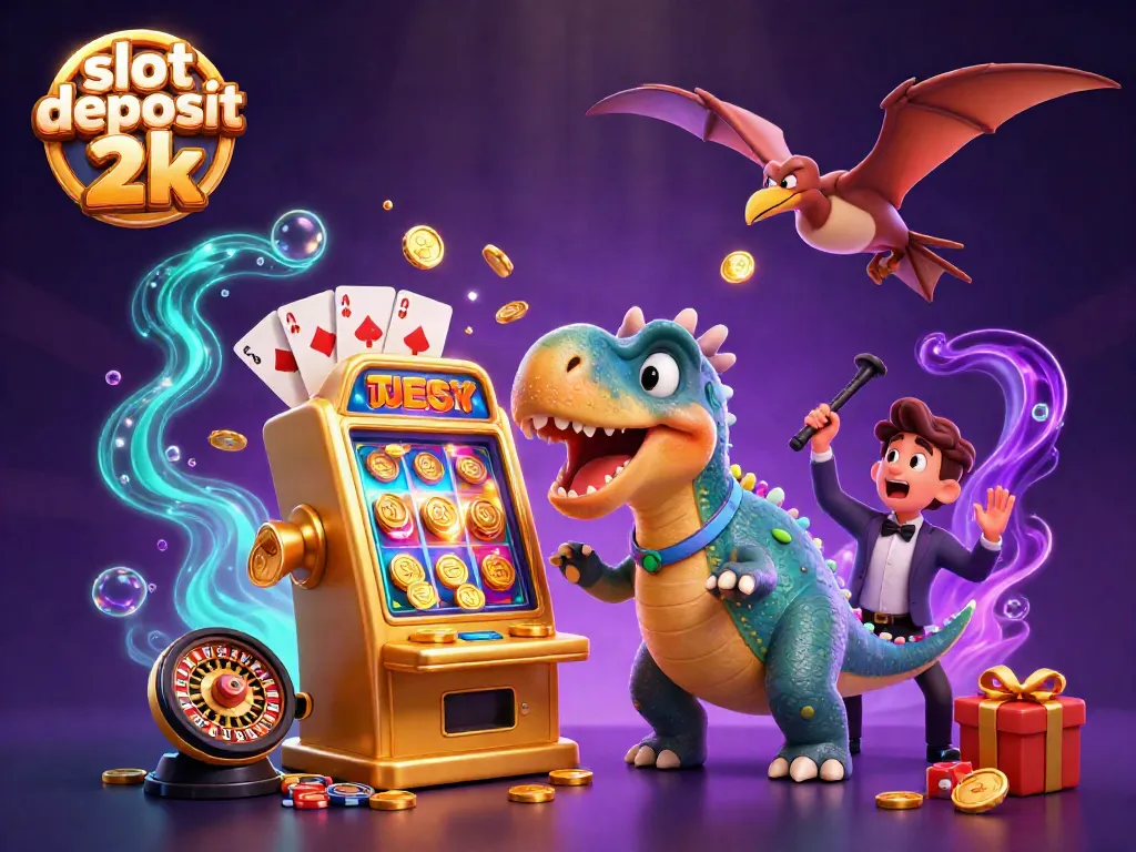 Experience the thrill of slot deposit 2k jackpots with dynamic 3D casino illustration art.