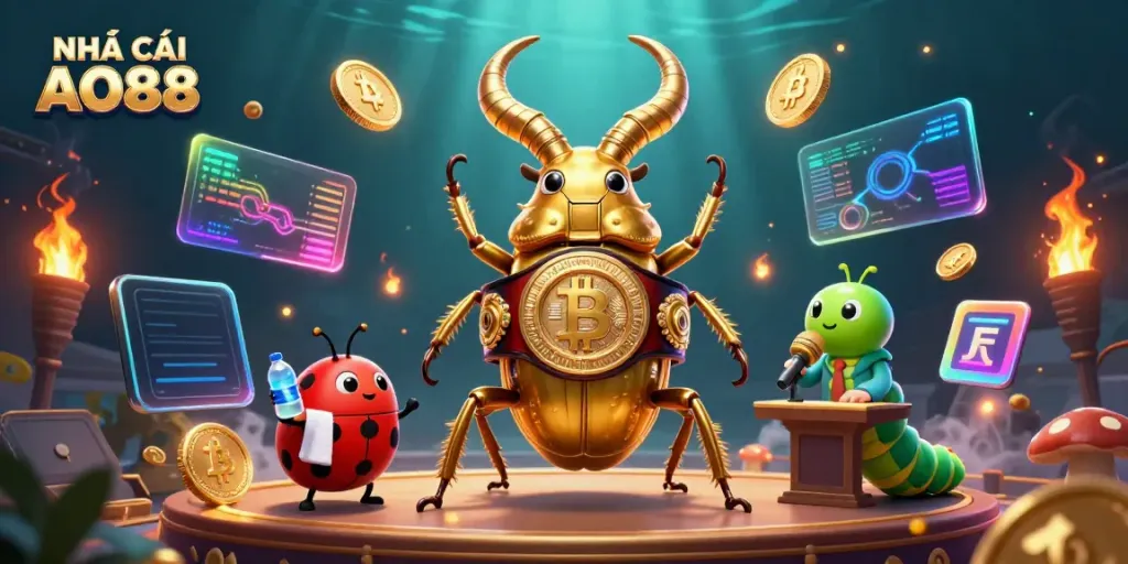 Engage with NHÀ CÁI AO88's vibrant 3D scene showcasing exciting casino elements.