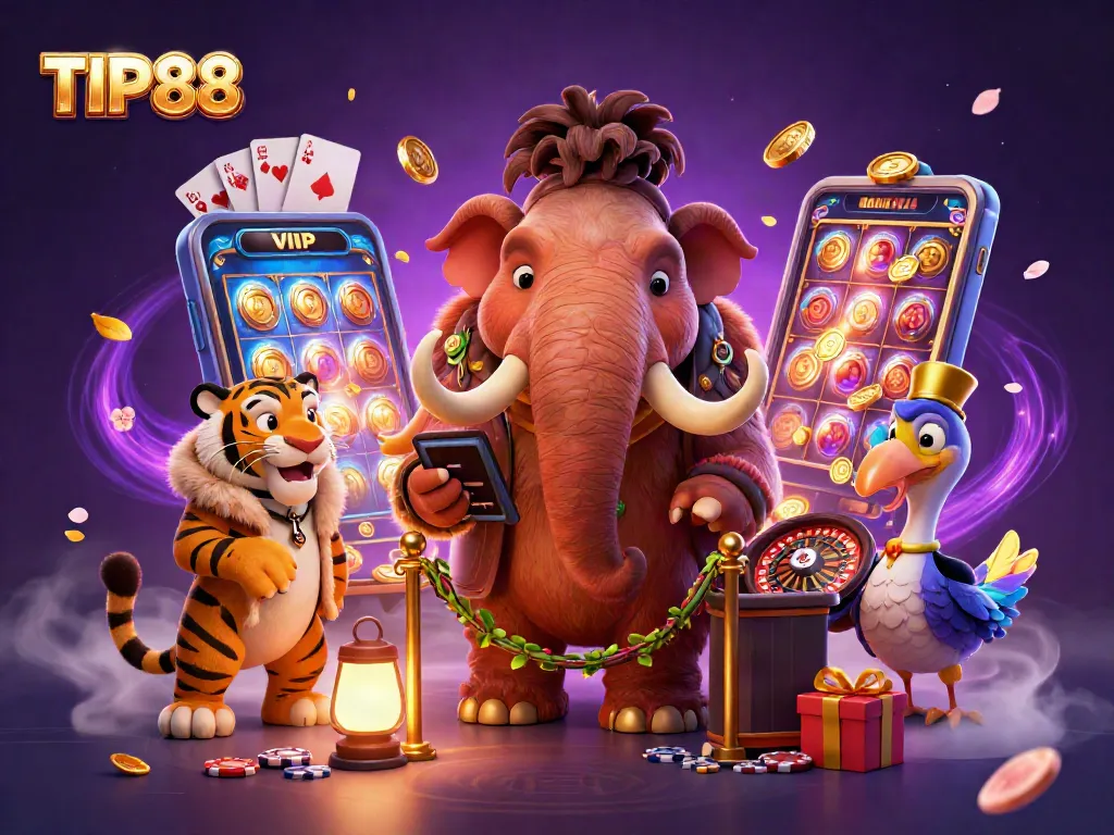 Experience vibrant TIP88 casino thrills with a unique 3D illustration showcasing a plush environment and dynamic elements.