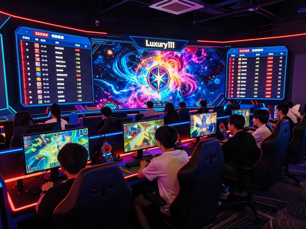 Engaged player experiencing luxury111 login excitement amidst vibrant cosmic gaming graphics.
