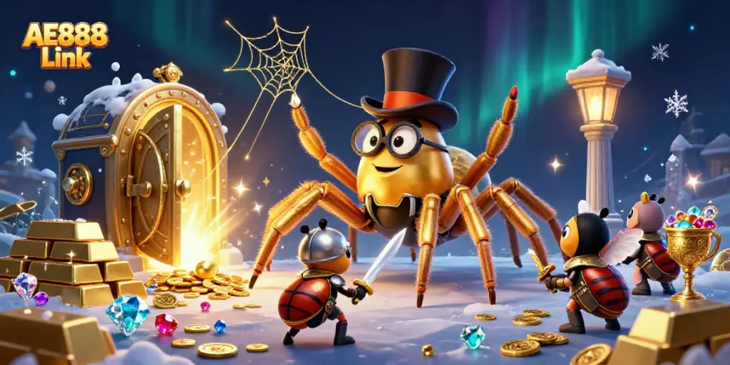 Experience the excitement of the AE888 Link casino world with a vibrant 3D scene of adventure.