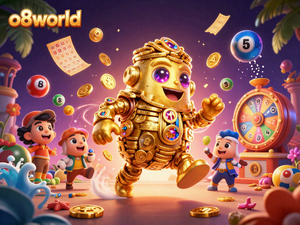 Spin the reels at o8world and experience thrilling wins with the golden golem amidst vibrant game elements.