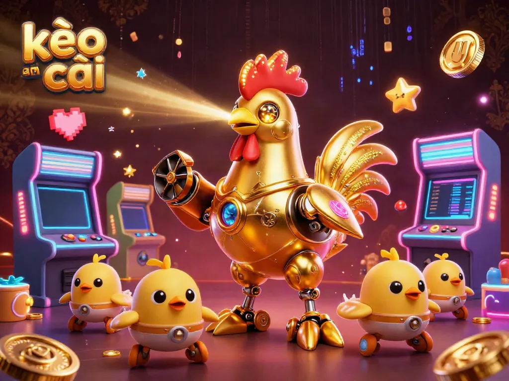 Engage with kèo nhà cái through a vibrant, futuristic 3D illustration showcasing dynamic casino elements.